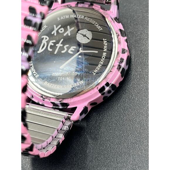 Betsey Johnson Betsey Time Leopard Lover Watch Pink Purple Black Stretch Band - Picture 5 of 8